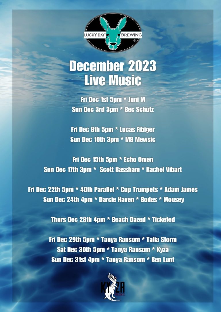 Lucky Bay Brewing live music program for December 2023