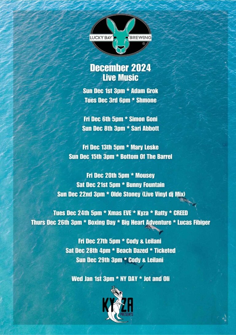 December 2024 live music program at Lucky Bay Brewing