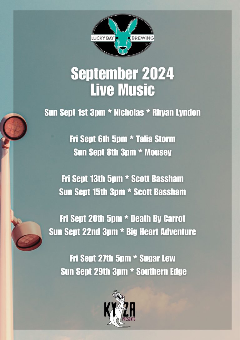 September 2024 live music program at Lucky Bay Brewing Esperance